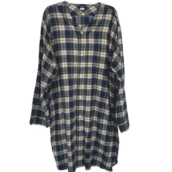 J.CREW Other - J. Crew Women Long Sleeve Flannel Pajama Gown Night Shirt Tartan Blue Plaid XL